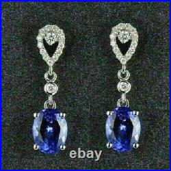 4.20CT Oval Cut Simulated Tanzanite Drop/Dangle Earrings 14k White Gold Plated