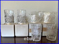 4 Vintage Filigree Silver Plate Hot Ice Coffee Tea Cup Holders with Glasses Russia