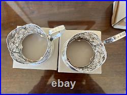 4 Vintage Filigree Silver Plate Hot Ice Coffee Tea Cup Holders with Glasses Russia