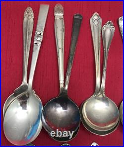 50 Pc Antique to Vintage Small BOUILLON SPOONS 4 1/2 to 5 1/2 Silverplate Mix