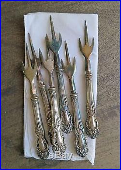 6 RARE Vtg Alexander Young Hotel Silver Plate Mango Forks Reed Barton Tiger Lily