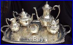 6 pc. HERITAGE BROS 1847 COFFEE TEA SET with SERVING TRAY, VINTAGE SILVERPLATE