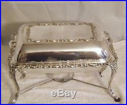 6-pc Silver Plate Covered Buffet Server Chafing Dish 2 Pans Burner & Stand Vtg