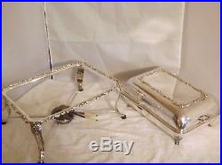 6-pc Silver Plate Covered Buffet Server Chafing Dish 2 Pans Burner & Stand Vtg