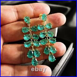 6Ct Pear Lab Created Green Emerald Drop/Dangle Earring 14K Yellow Gold Plated