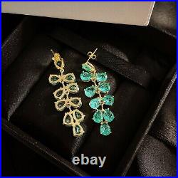 6Ct Pear Lab Created Green Emerald Drop/Dangle Earring 14K Yellow Gold Plated