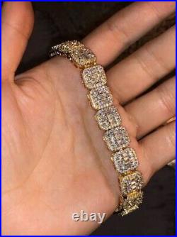 6Ct Round Cut Real Moissanite Cuban Link Bracelet 14K Yellow Gold Silver Plated