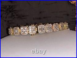 6Ct Round Cut Real Moissanite Cuban Link Bracelet 14K Yellow Gold Silver Plated