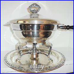 6pc Vintage Oneida Silver Plate Footed Serving / Chafing Dish w Tray & Sterno