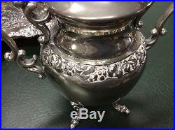 7 Pcs Fine Vintage Birmingham Silver Co Silverplate Tea Coffee Set & Tray Grapes