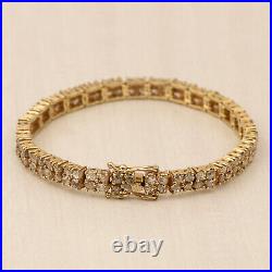 8.50CTS Silver Gold Plated Natural Rose Cut Champagne Diamond Tennis Bracelet