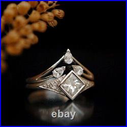 925 Silver 3.20 Ct Princess Simulated Diamond Vintage Ring 14k White Gold Plated