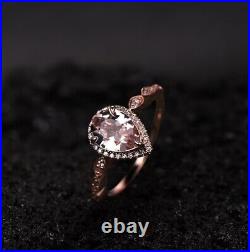 925 Silver Pear-Cut Morganite Engagement Ring, Rose Gold Plated, Art Deco Ring