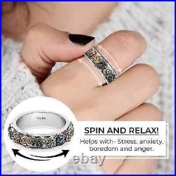 925 Silver Platinum Rhodium Plated White Yellow Spinner Diamond Anxiety Ring Ct