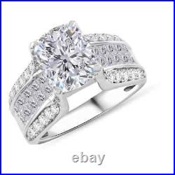 925 Silver Rhodium Plated Lab Created Moissanite Statement Ring Ct 4.7