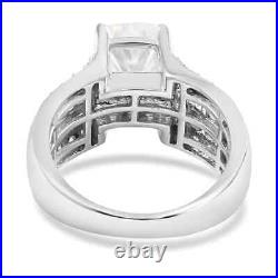 925 Silver Rhodium Plated Lab Created Moissanite Statement Ring Ct 4.7
