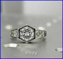 925 Sterling Silver Round Cut Moissanite Vintage Band Ring 14k White Gold Plated