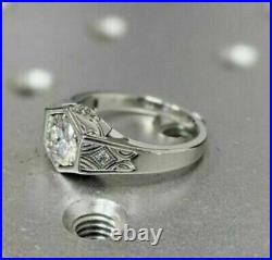 925 Sterling Silver Round Cut Moissanite Vintage Band Ring 14k White Gold Plated