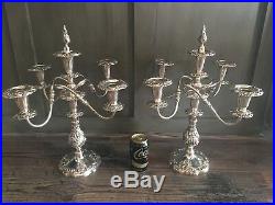 A Pair Of Silverplate 5 Light Candelabras, Vintage Sheffield Candle Holders