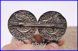 A Silver Plated Sterling Chatelaine Belt Pin Match Safe Needle Note Antique Vtg