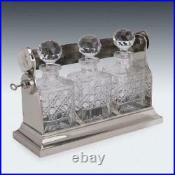ANTIQUE 20thC EDWARDIAN SILVER PLATED & CUT GLASS TANTALUS c. 1900