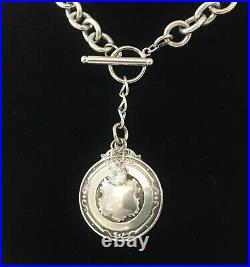 ANTIQUE STERLING SILVER WATCH FOB PENDANT LAYERED With STERLING PLATED WATCH CHAIN