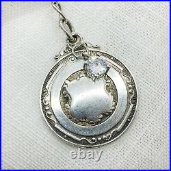 ANTIQUE STERLING SILVER WATCH FOB PENDANT LAYERED With STERLING PLATED WATCH CHAIN