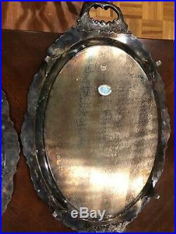 AUTHENTIC Vintage Baroque By Wallace Silver plate Footed Waiter Trays 294F x2