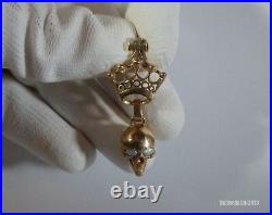 Amazing Antique Gold-plated Silver Pendant W Memento Mori Skull & Crown-19th C