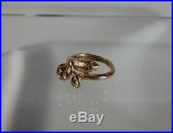 Amazing Antique Gold-plated Silver Ring With Memento Mori Skull & Snake-19th C