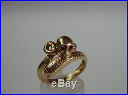 Amazing Antique Gold-plated Silver Ring With Memento Mori Skull & Snake-19th C