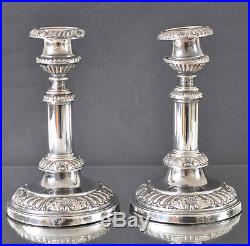 Anitque Pair of Silver Plated Old Sheffield Telescopic Candlesticks Vtg Georgian
