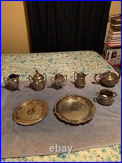 Antique 1865 Silver Plate teapot with Vintage Variety silver plated pieces