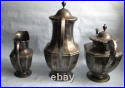 Antique 3 Set Jugs Silver Plated Pot Empire style Handle Lid Mark Rare Old 20th