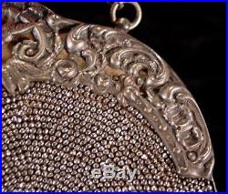 Antique Art Nouveau Micro Steel Bead Chatelaine Silverplate Belt Clip Purse 1900