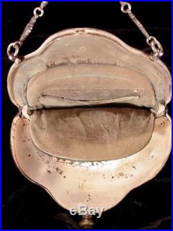 Antique Art Nouveau Micro Steel Bead Chatelaine Silverplate Belt Clip Purse 1900