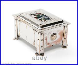 Antique Arts & Crafts Silver Plated & Enamel Nouveau Design Jewellery Box