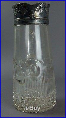 Antique Cut Crystal And Silver Plate Water Pitcher