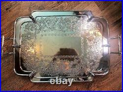 Antique Edwardian A P & Co Ltd silver plate tray with gallery & handles. 3kg