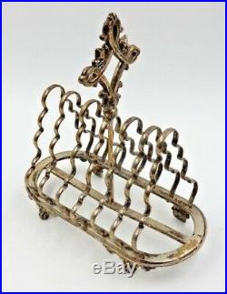 Antique English Silver Plated Footed Toast Rack Caddy Six Slots And Handle