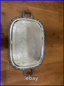 Antique Friedman Silver Butlers Serving Tray Large, Footed, Handles 26 X 15