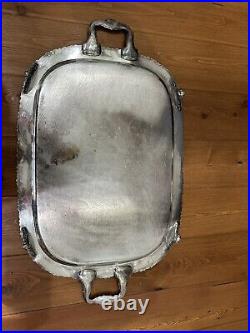 Antique Friedman Silver Butlers Serving Tray Large, Footed, Handles 26 X 15