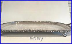 Antique Friedman Silver Plate Serving Tray Large, Footed, Handles 26 X 15