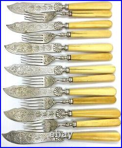 Antique Hallmarked Silver Plated 7 Fish Knifes & 6 Fish Forks