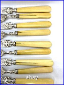 Antique Hallmarked Silver Plated 7 Fish Knifes & 6 Fish Forks