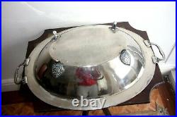 Antique Middle Eastern Silver Plate Extra Large Food Platter with Doom Cover