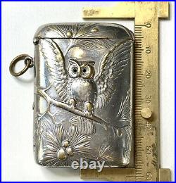 Antique Owl Vesta, Match Safe. Silver Plate. Pendant Fob. Ornate Jewelry
