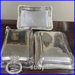 Antique Silver Plate Three Part Entree Dish Serving Plate Lid Georgian Style