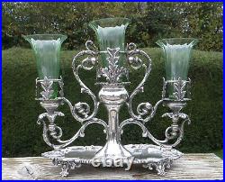 Antique Silver Plated & Green Glass Epergne, Acanthus Leaf, James Deakin & Son