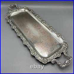 Antique Silver Plated Long Decanter Drinks Serving Tray Handles Large Narrow